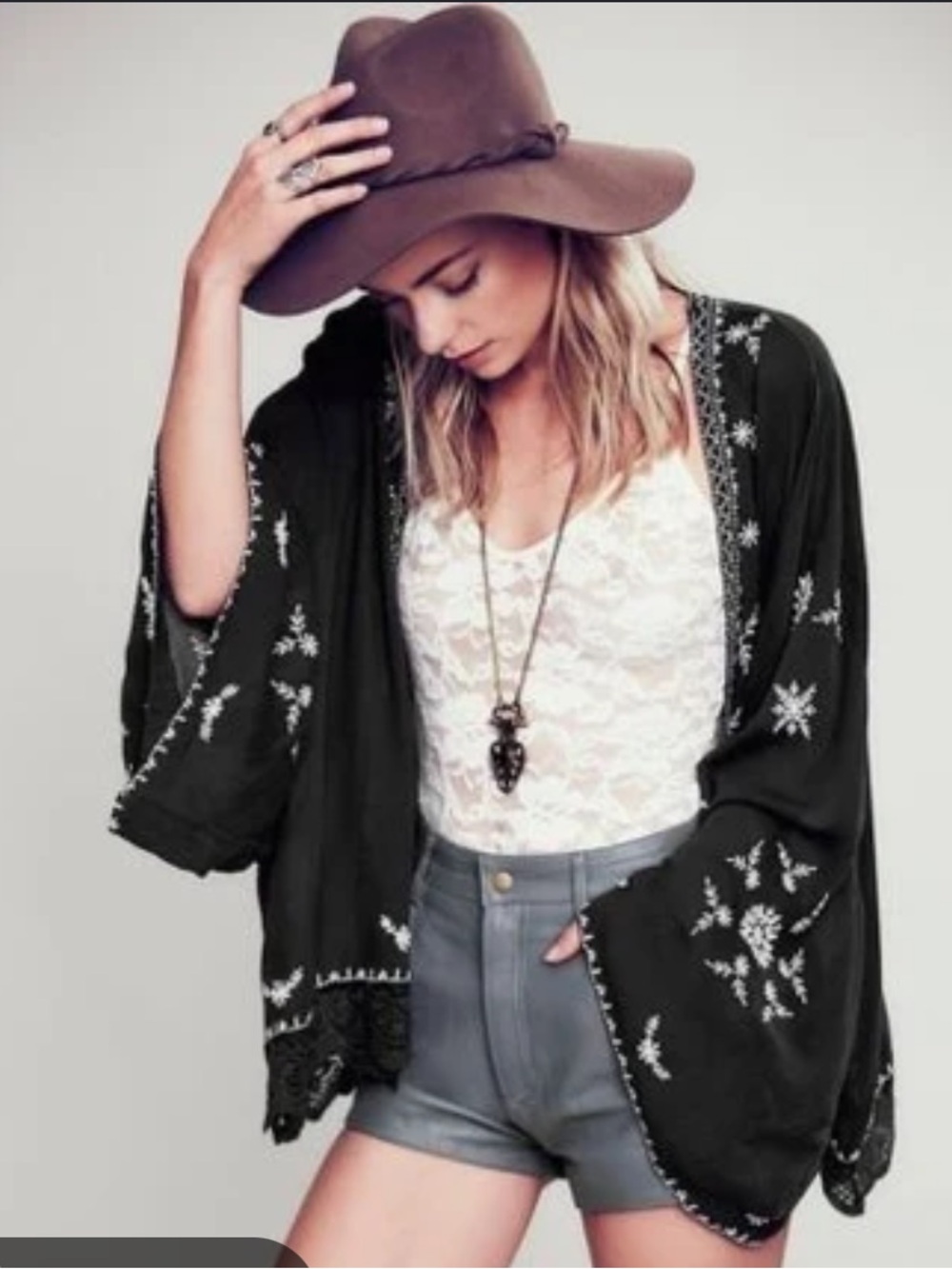 Free People Boho Cropped Embroidered Kimono. Size Medium.